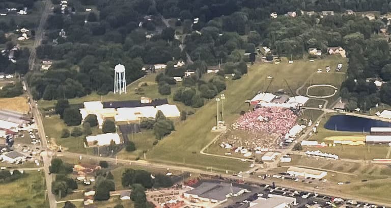 Aerial view of the Butler Farm Show grounds before the July 2024 Trump rally.