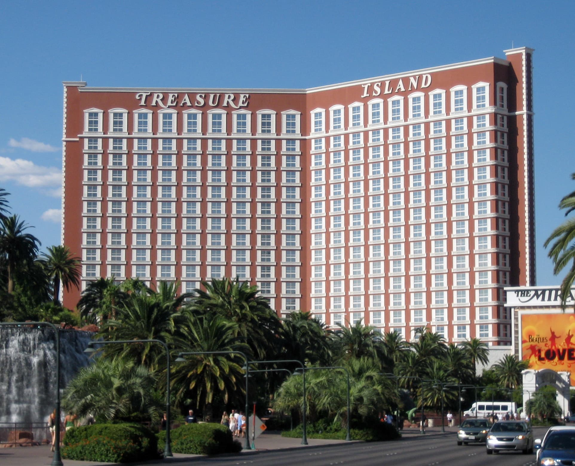Exterior view of the Treasure Island Hotel and Casino in Las Vegas.