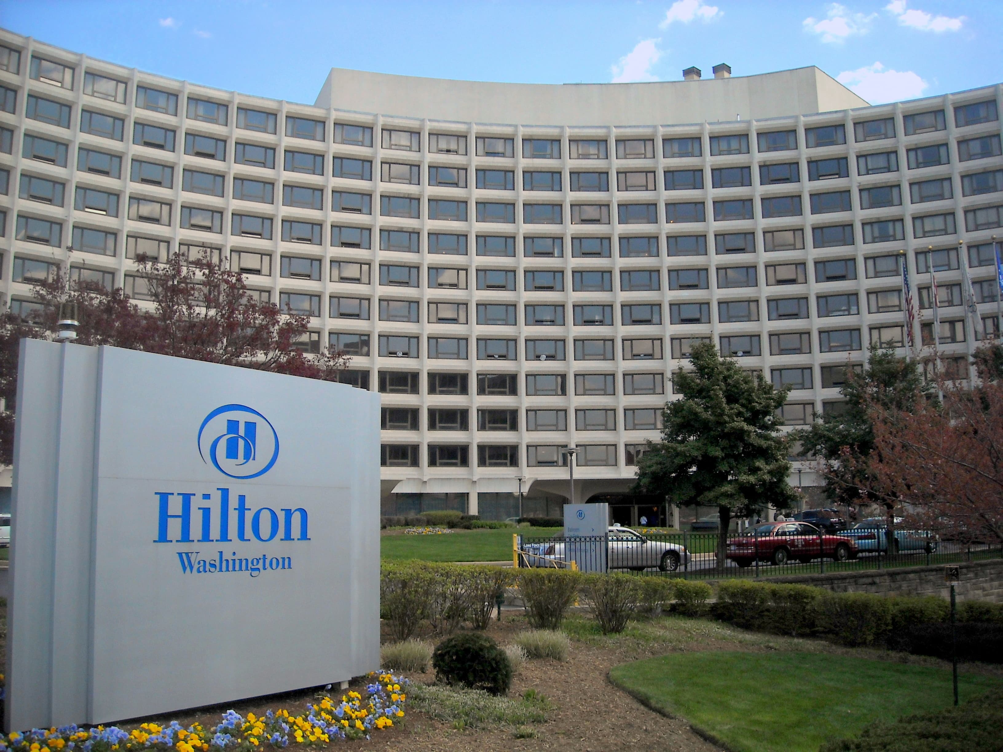 Exterior view of the Washington Hilton hotel in Washington, D.C.